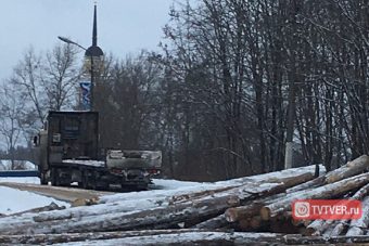 В Тверской области с лесовоза во время движения упали бревна