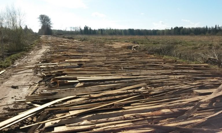Полное средневековье: в Тверской области разбитую дорогу отремонтировали с помощью срезков