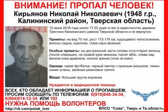 Тверские и московские волонтеры ищут пропавшего под Тверью пенсионера