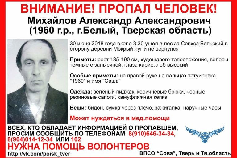 Пропавшего 58-летнего мужчину ищут в Тверской области