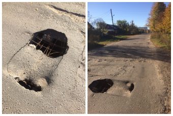 На одной из улиц Твери провалился асфальт На одной из улиц Твери провалился асфальт