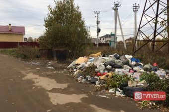 В Твери мусорщики вывалили кучу отходов из контейнеров на землю