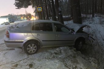 В Твери иномарку вынесло с дороги и впечатало в дерево