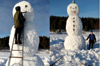 В Твери слепили гигантского снеговика