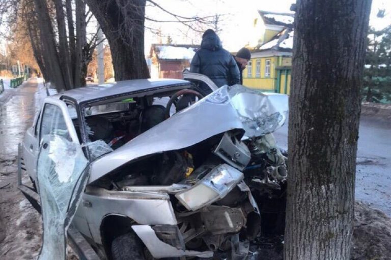 В Ржеве пьяный водитель врезался в дерево и смял пешеходное ограждение