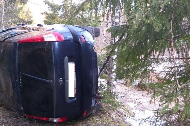 В Тверской области LADA Kalina вылетела в кювет и перевернулась