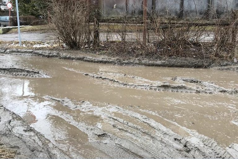 В Тверской области сняли на видео, как грязь с дороги разгоняют по округе погрузчиком 