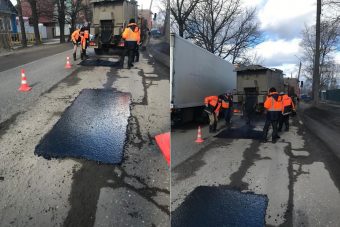 В Твери на ямы кладут литой асфальтобетон