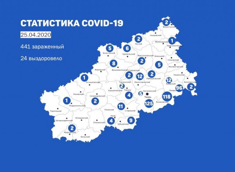 25 апреля в Тверской области подтверждено 29 случаев заражения коронавирусом
