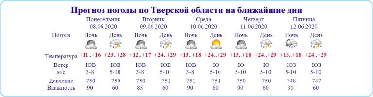 Погода в Тверской области 8 июня станет потенциально опасной