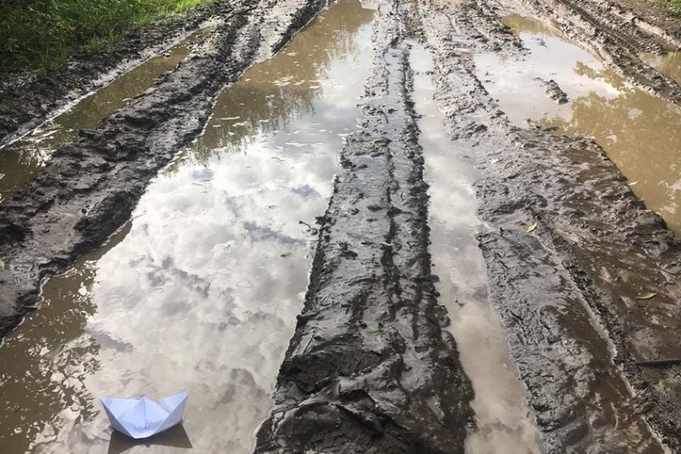 В Тверской области дорога в деревню превратилась в болото