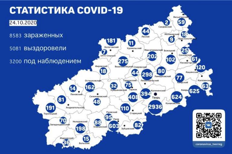 130 человек заразились коронавирусом в Тверской области 24 октября