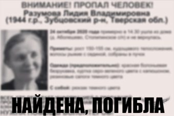 Найдена погибшей 76-летняя Лидия Разумова, пропавшая в Тверской области