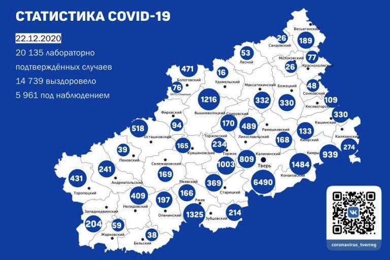 233 человека заразились коронавирусом в Тверской области 22 декабря