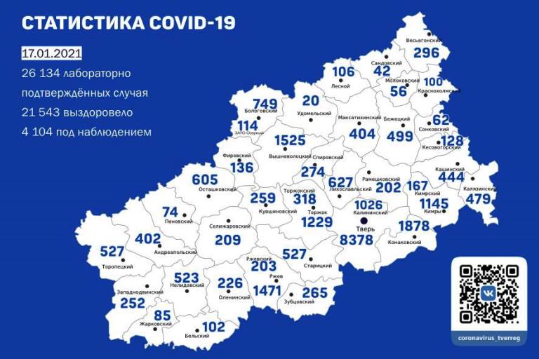 На 17 января еще 224 случая коронавируса подтверждено в Тверской области