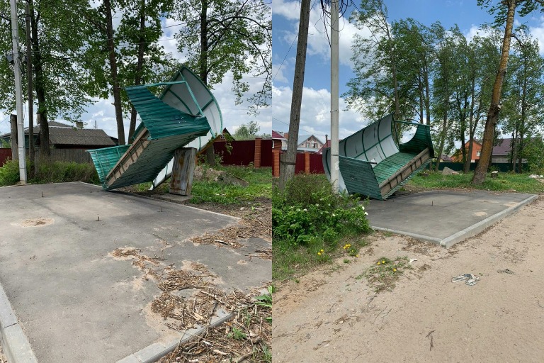 В Тверской области ураганный ветер перевернул остановку