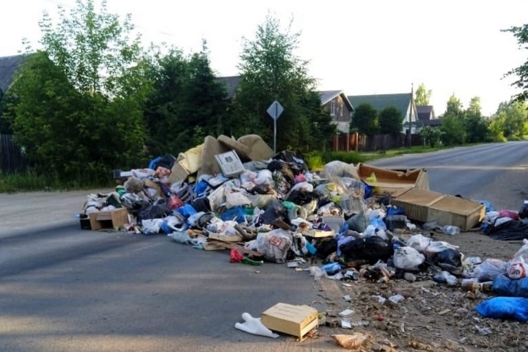 В Конаково Тверской области жители выбрасывают мусор на дорогу из-за отсутствия контейнеров