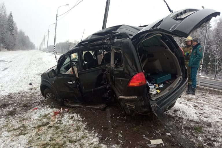 В Тверской области водитель снес фонарный столб и получил травмы