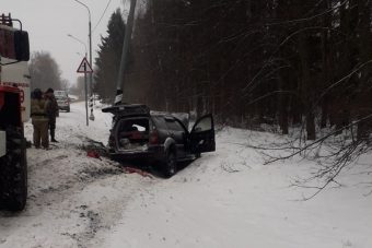 В Конаковском районе спасатели вытащили водителя из авто, въехавшего в столб