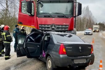 Появились фотографии с места столкновения легковушки и лесовоза в Тверской области