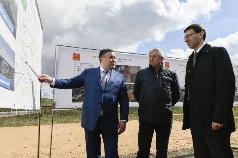 Игорь Щеголев и Игорь Руденя ознакомились с ходом строительства Западного моста в Твери