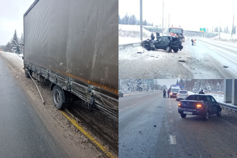 Женщина пострадала в ДТП с участием грузовика и двух легковушек на трассе М-10 в Тверской области
