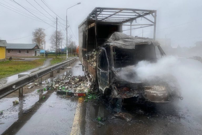 Газель вспыхнула на М-10 в Тверской области