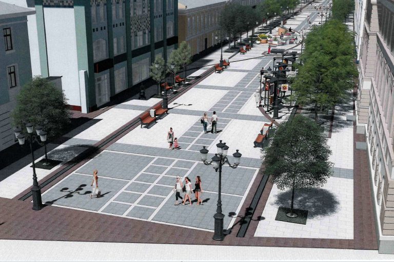 Стало известно, как будет выглядеть улица Трехсвятская в Твери после благоустройства в 2023 году