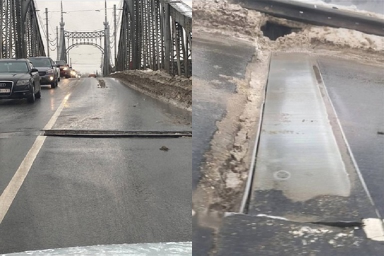 В Твери на Староволжском мосту образовался провал, введено реверсивное движение