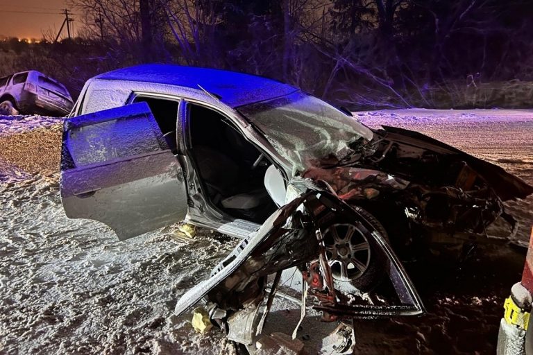 Nissan и Land Rover столкнулись на заснеженной дороге под Тверью