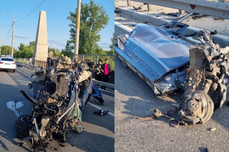 В Твери от удара в столб элитный BMW превратился в груду металла