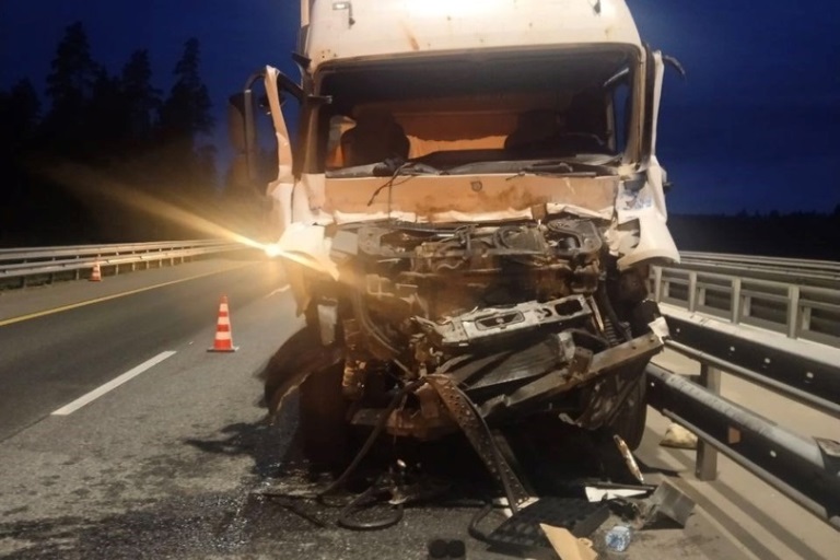 Из-за уснувшего за рулем водителя на трассе М-11 в Тверской области столкнулись фура и грузовик
