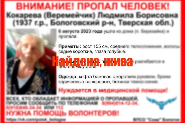 Прекращены поиски 86-летней жительницы Тверской области