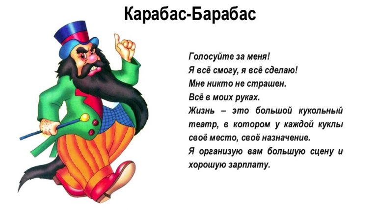 Школьникам предложат выбрать президента, кандидаты: Карабас-Барабас, Золушка, Баба Яга, Лиса Алиса и Винни-Пух