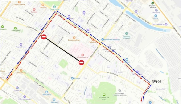 В Твери из-за перекрытия участка улицы Склизкова автобусы №106 временно ходят по-другому