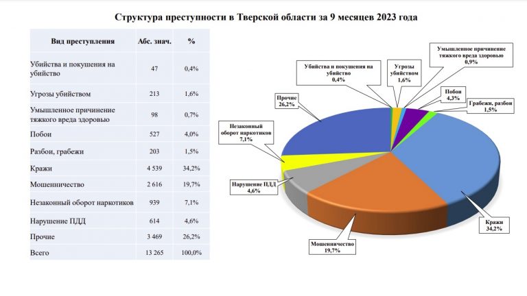Названы самые криминальные и спокойные муниципалитеты Тверской области