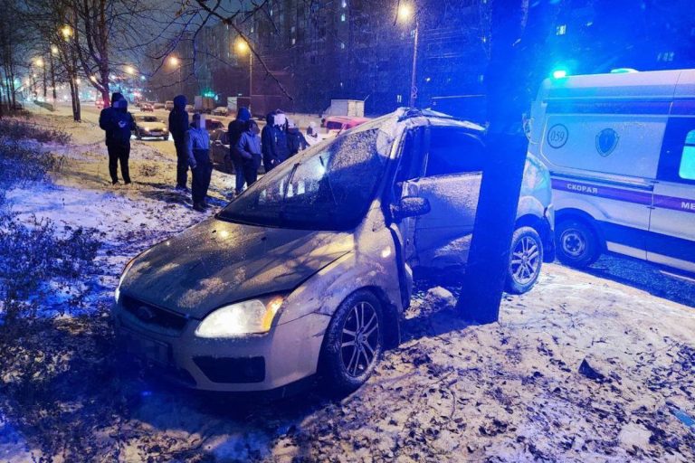Ford врезался в дерево в микрорайоне Южный в Твери