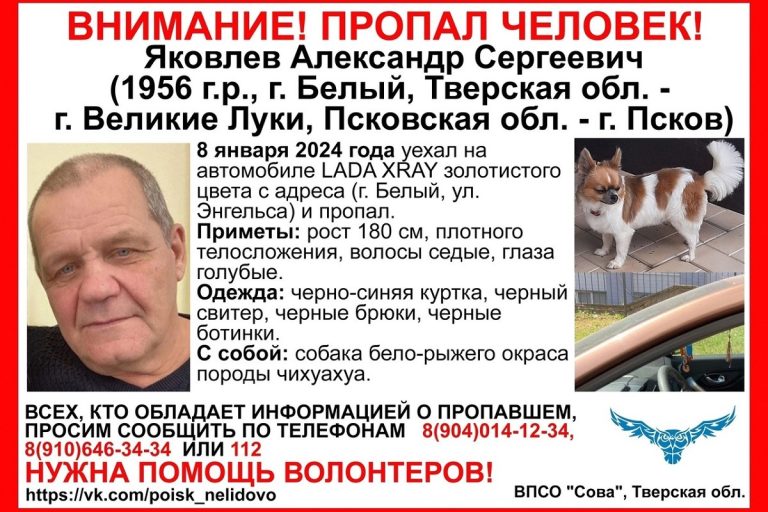 Мужчина с собачкой пропал в Тверской области