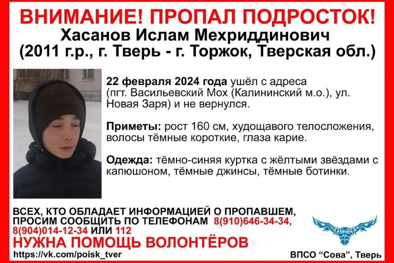 В Тверской области бесследно исчез 12-летний мальчик