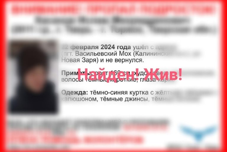 Найден 12-летний мальчик, пропавший в Тверской области Найден 12-летний мальчик, пропавший в Тверской области