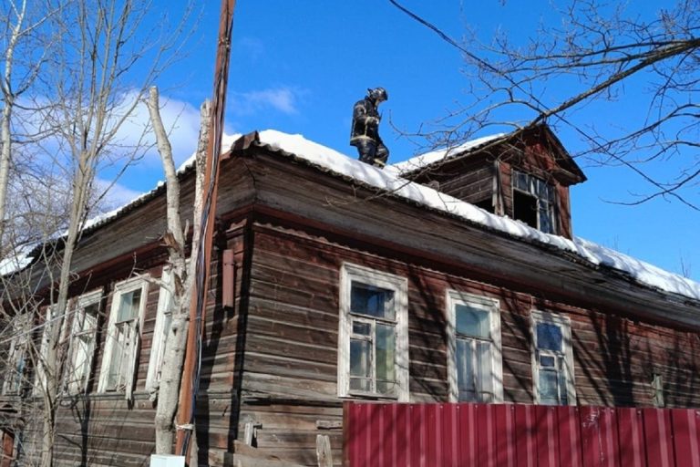Cобак снимали с крыши двухэтажного дома в Тверской области Cобак снимали с крыши двухэтажного дома в Тверской области