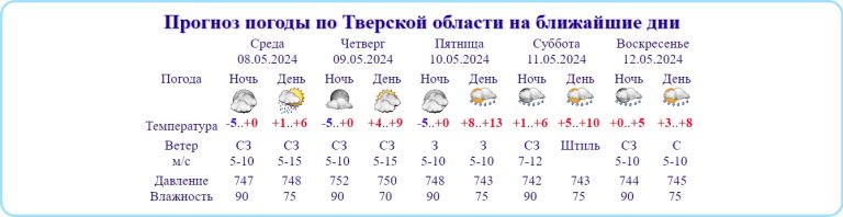 Метеорологи объявили прогноз по Тверской области на все праздничные дни