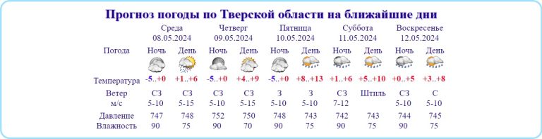 Метеорологи объявили прогноз по Тверской области на все праздничные дни