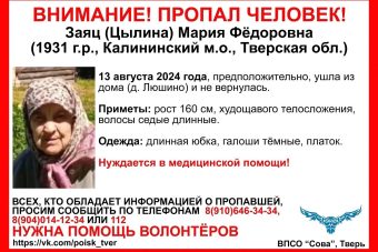 В Тверской области разыскивают 93-летнюю женщину