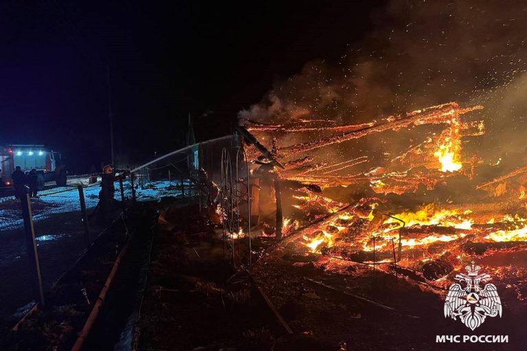 Две пожарных части и добровольцы потушили пожар в Кузовково