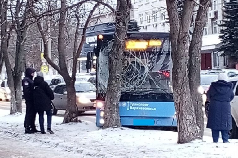 Автобус врезался в дерево в Заволжском районе Твери