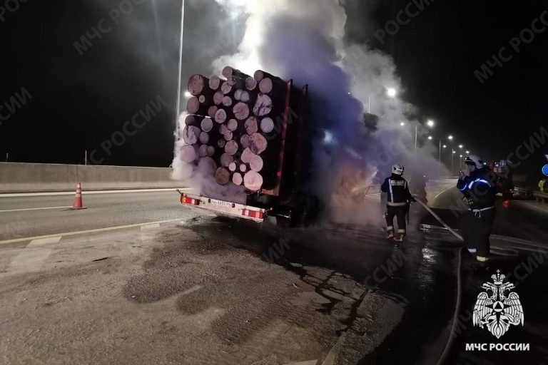 Лесовоз горел на М-11 в Тверской области