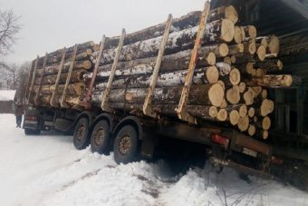 Груженный лесовоз завалился на дом в Тверской области