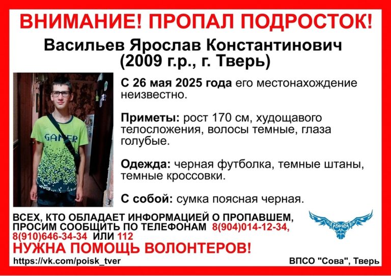 В Тверской области бесследно пропал 16-летний подросток