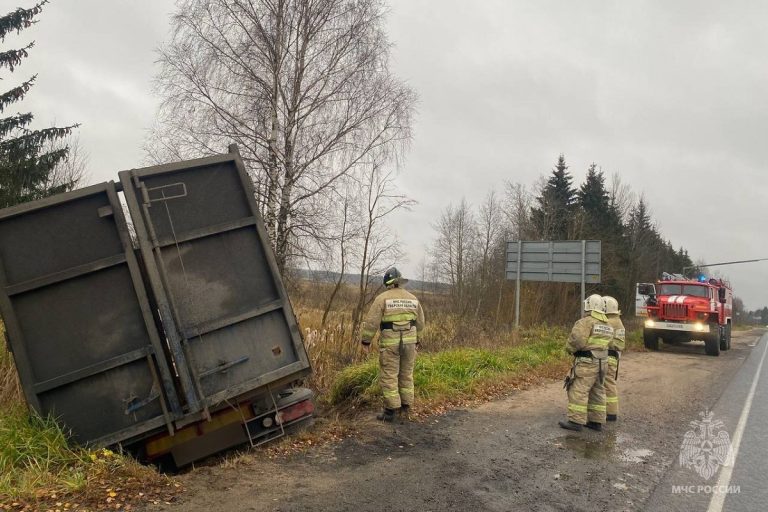 Грузовик оказался в кювете в Тверской области